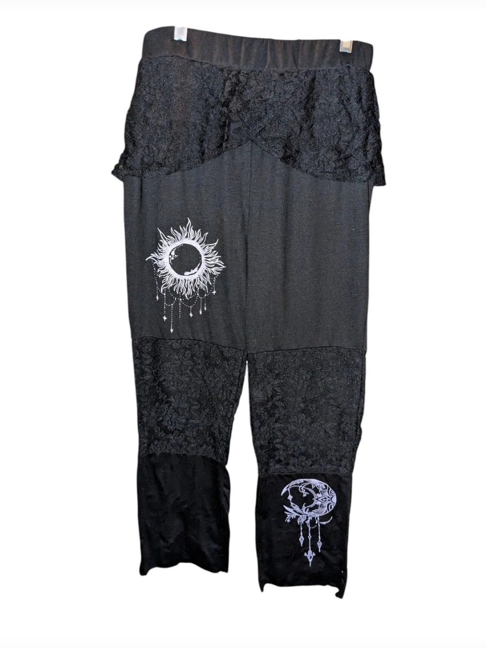 Black Leggings Sun/Moon/Lace Size Large - Picture 1 of 10
